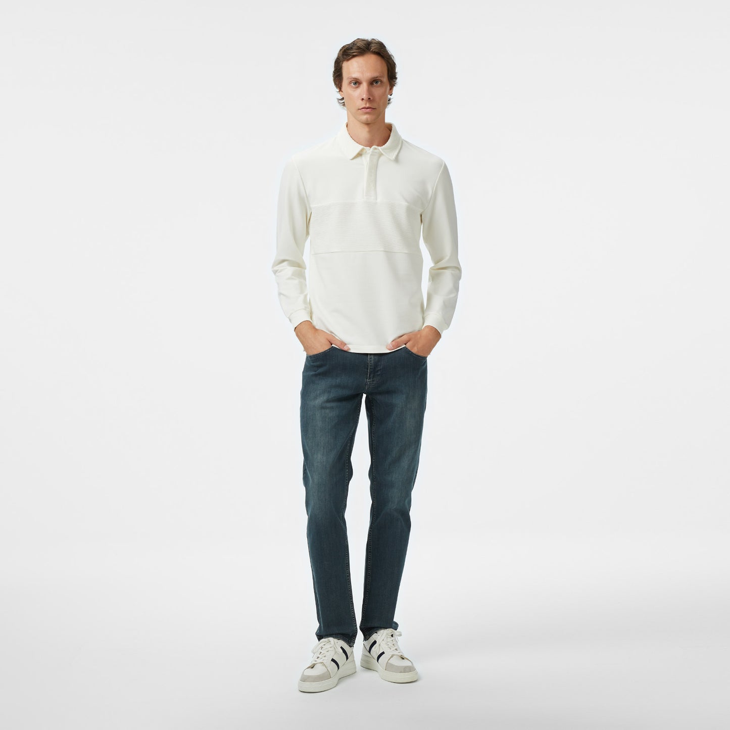 Nautica Erkek Krem Classic Fit Uzun Kollu Polo Yaka T-shirt