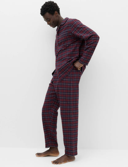 Saf Pamuklu Ekose Desenli Pijama Takımı