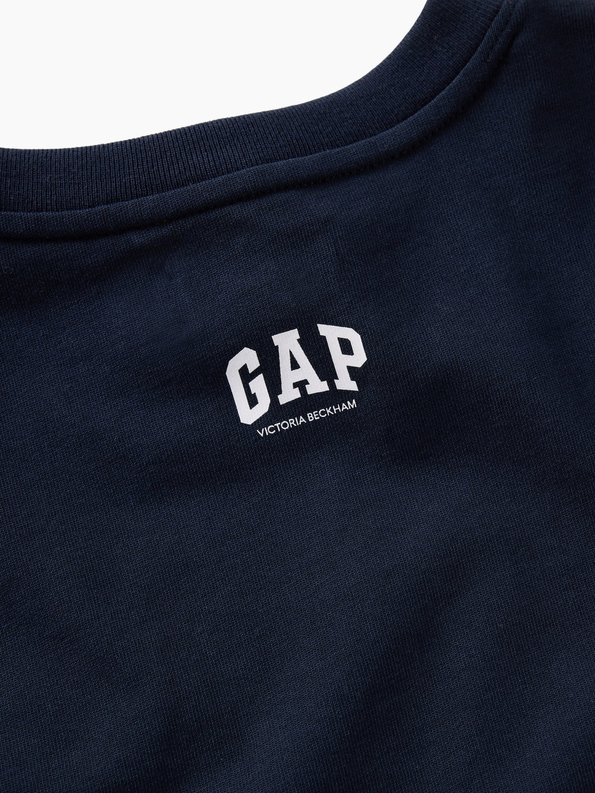 Lacivert Gap × Victoria Beckham Organik Pamuk Logo Crop T-shirt