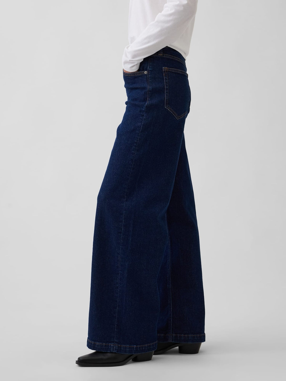 Koyu Mavi High Rise Stride Wide-leg Jean Pantolon