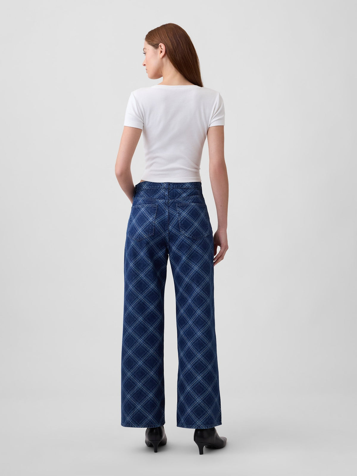 Koyu Mavi High Rise Baskılı Wide-leg Jean Pantolon