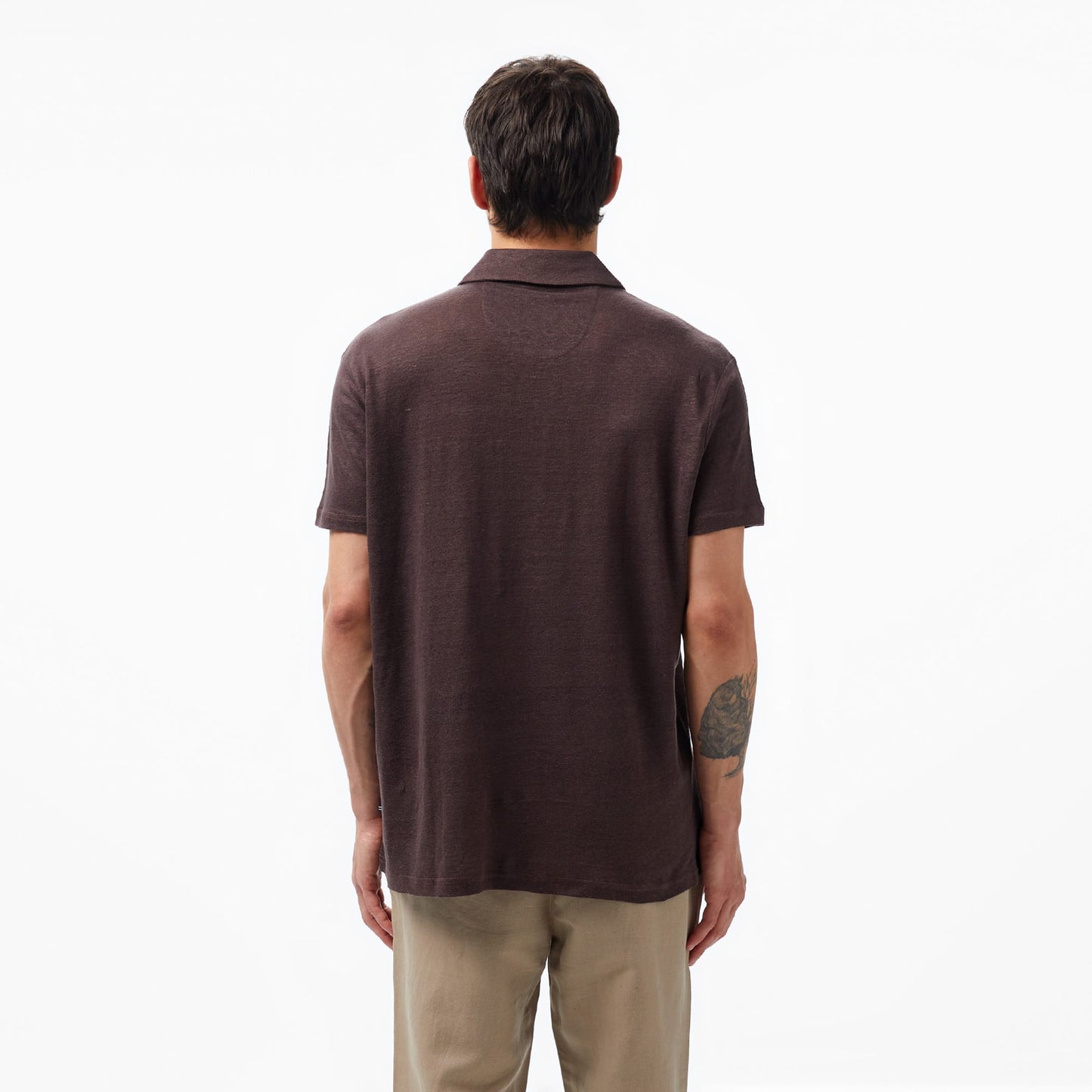 Nautica Erkek Kahverengi Classic Fit Kısa Kollu Keten Polo Yaka T-shirt