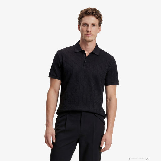 Calvin Klein Mercerized Emblem Jacquar Erkek Siyah Polo
