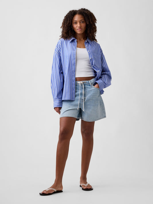 Açık Mavi 5 Mid Rise Supersoft Ipli Denim Şort