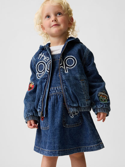 Koyu Mavi Sesame Street Denim Kapüşonlu Ceket