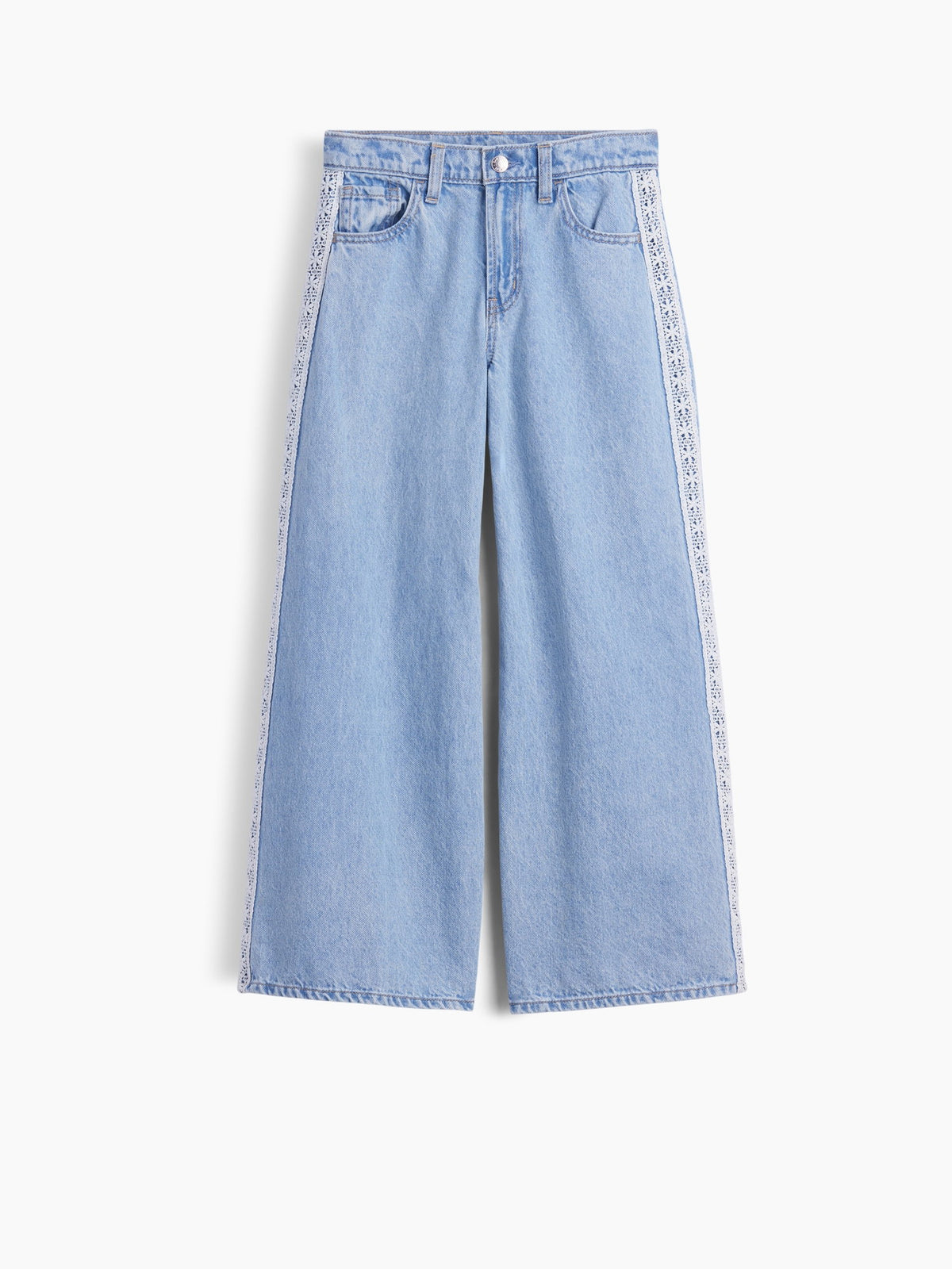 Açık Mavi Kids Low Rise Lace-trim Baggy Jean Pantolon