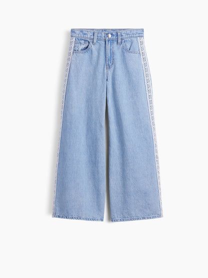 Açık Mavi Kids Low Rise Lace-trim Baggy Jean Pantolon