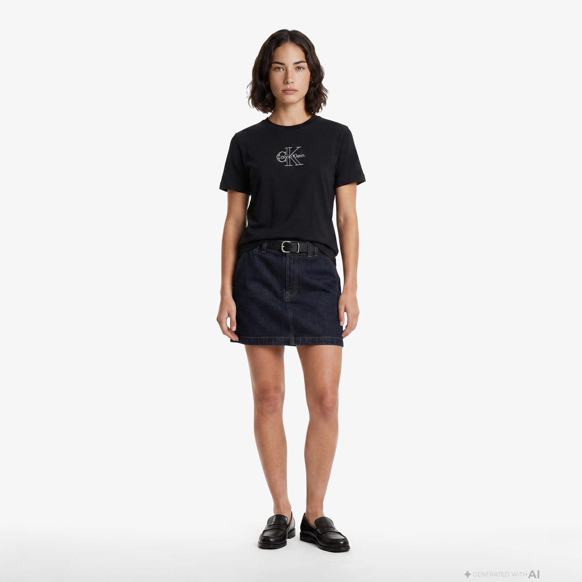 Calvin Klein Classic Foil Monologo Kadın Siyah T-shirt