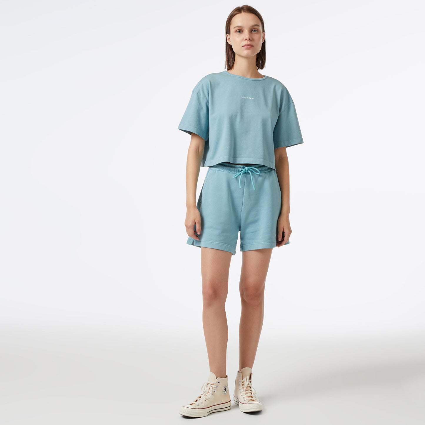 United4 Essentials Kadın Mavi Crop T-shirt
