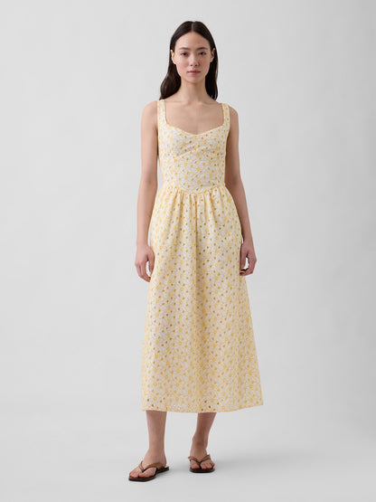Sarı Eyelet Seamed Drop-waist Maxi Elbise
