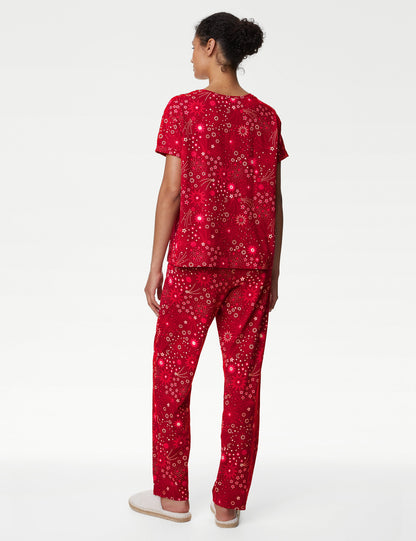 Saf Pamuklu Kısa Kollu Pijama Takımı