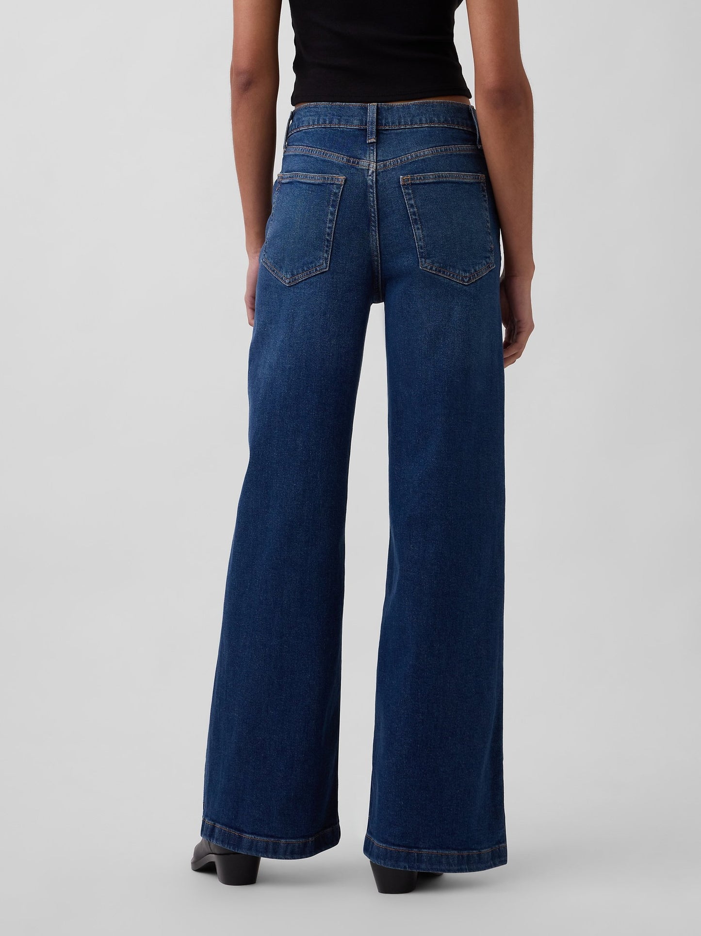 Koyu Mavi High Rise Stride Wide-leg Jean Pantolon
