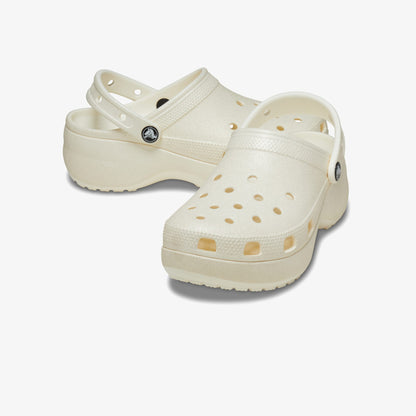 Crocs Classic Platform Glitter Clog Kadın Krem Sandalet