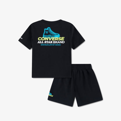 Converse Globe Frontback Çocuk Siyah T-shirt Şort Takım
