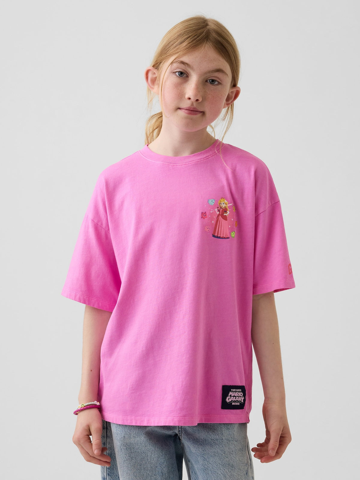 Pembe Süper Mario Relaxed Grafik Baskılı T-shirt