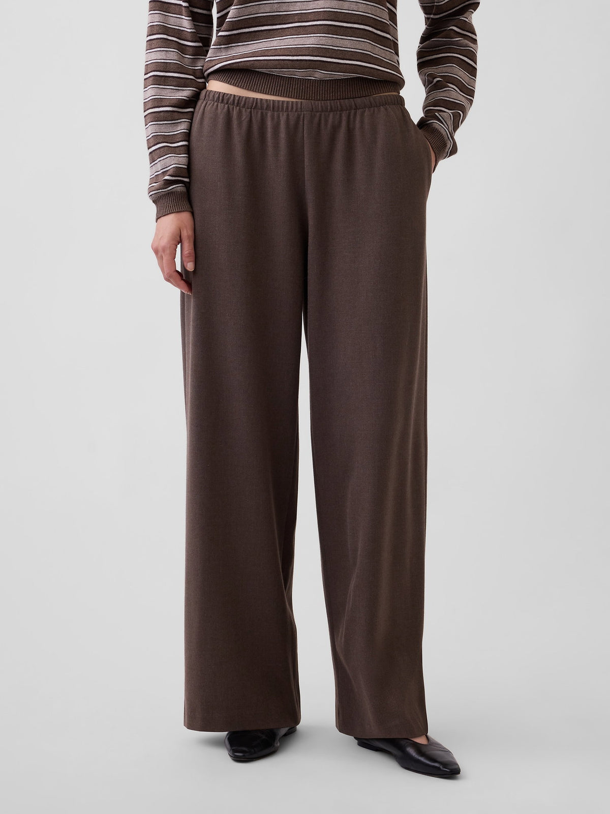Kahverengi Brushed Twill Easy Wide-leg Pantolon