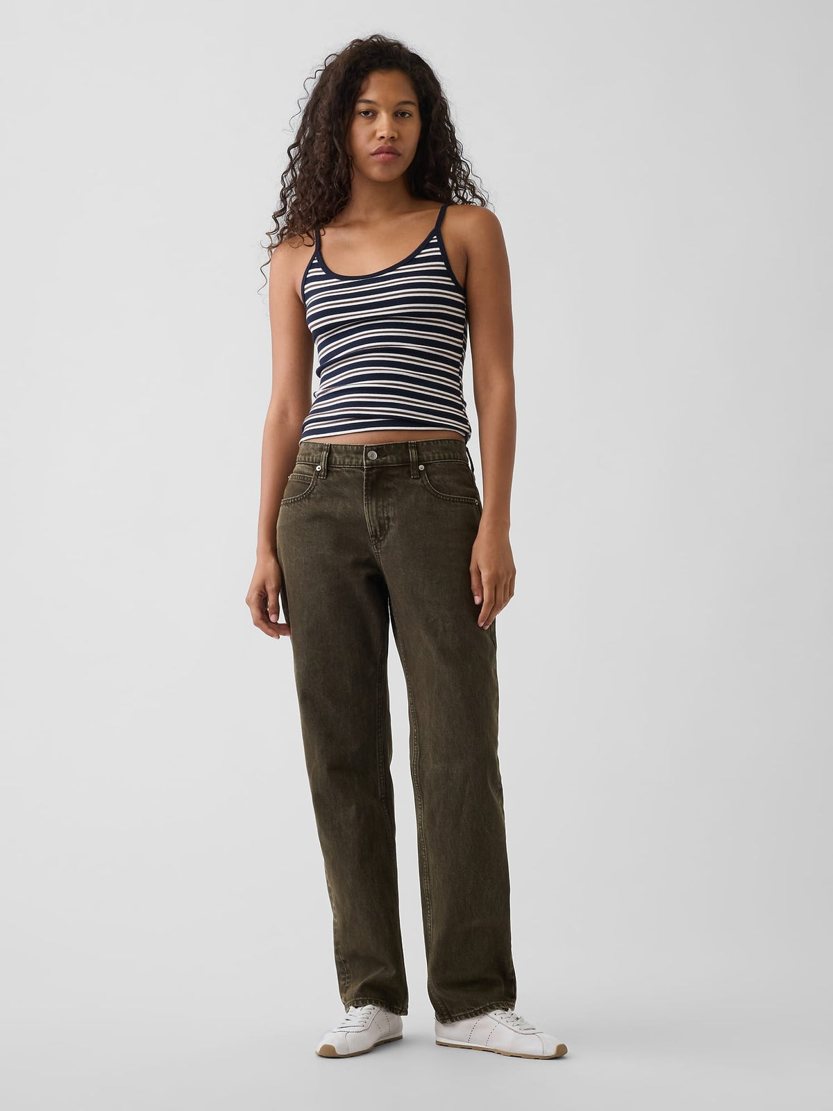 Koyu Yeşil Mid Rise Straight Taper Jean Pantolon
