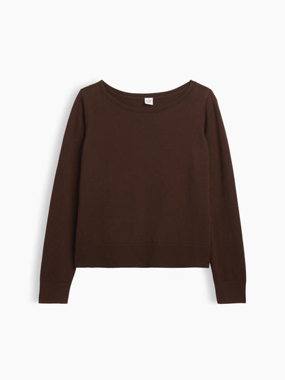 Kahverengi Relaxed Jersey Boatneck Kazak