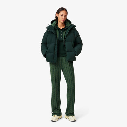 Lacoste Kadın Relaxed Fit Kapüşonlu Koyu Yeşil Şişme Mont