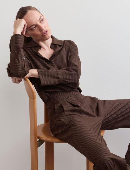 Yün Karışımlı Ince Çizgili Gömlek
