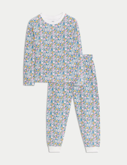 Saf Pamuklu Çiçek Desenli Pijama Takımı