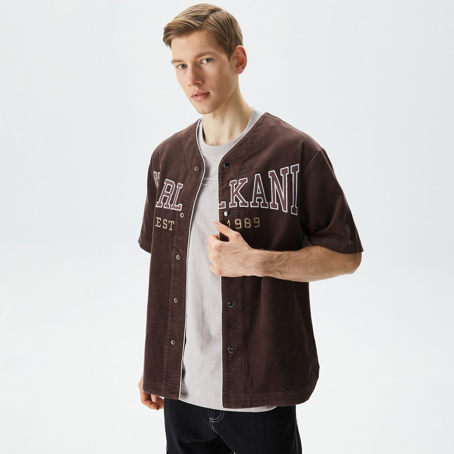 Karl Kani Woven Retro Corduroy Baseball Erkek Kahverengi Gömlek