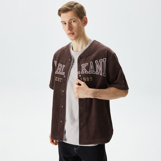 Karl Kani Woven Retro Corduroy Baseball Erkek Kahverengi Gömlek
