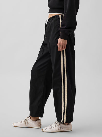 Siyah Organik Pamuk Poplin Relaxed Easy Çizgili Pantolon