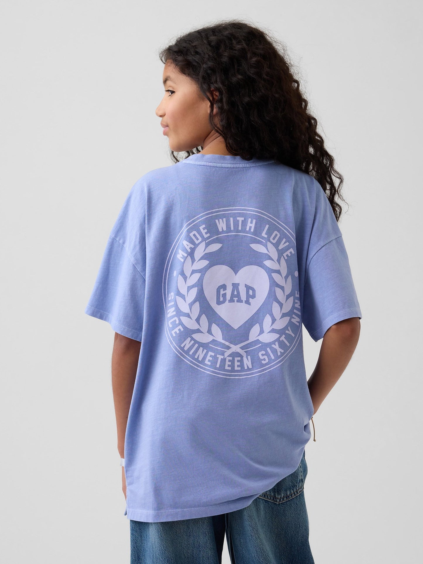 Açık Mavi Gap Kalp Logo Oversized Tunik T-shirt