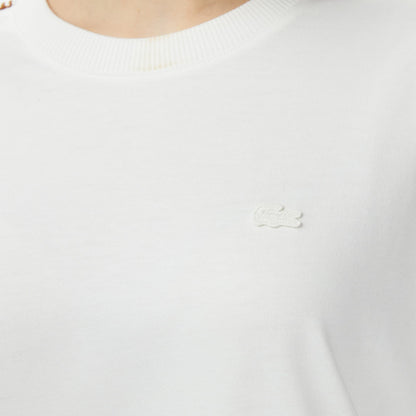 Lacoste Kadın Loose Fit Bisiklet Yaka Krem T-shirt