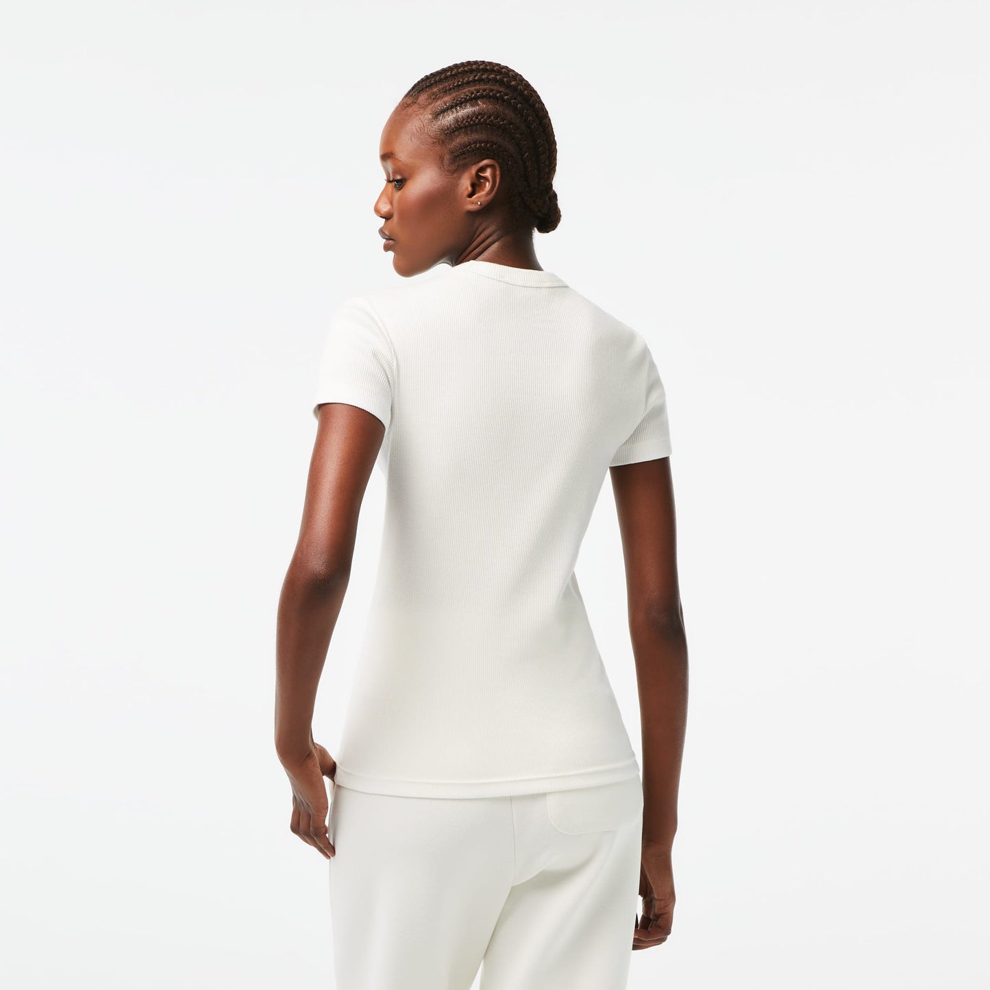Lacoste Kadın Slim Fit Bisiklet Yaka Beyaz T-shirt