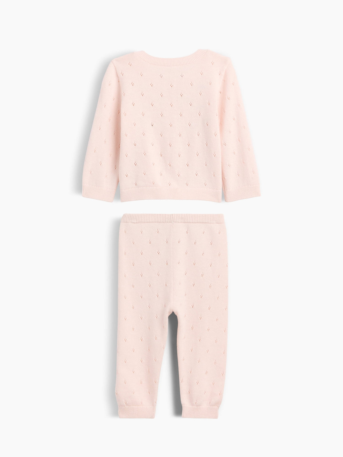 Pembe Işlemeli Pointelle Triko Outfit Set
