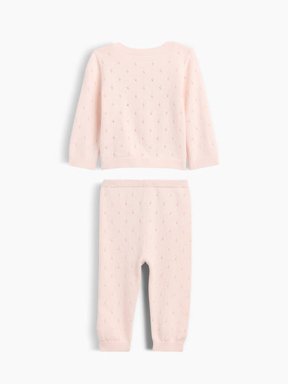Pembe Işlemeli Pointelle Triko Outfit Set