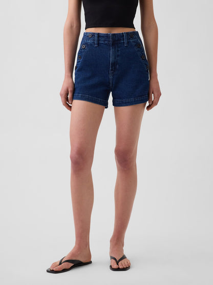 Koyu Mavi 3.5 High Rise Sailor Relaxed Straight Denim Şort