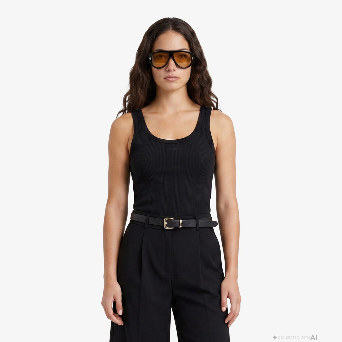 Calvin Klein Varigated Nano Logo Kadın Siyah Kolsuz T-shirt