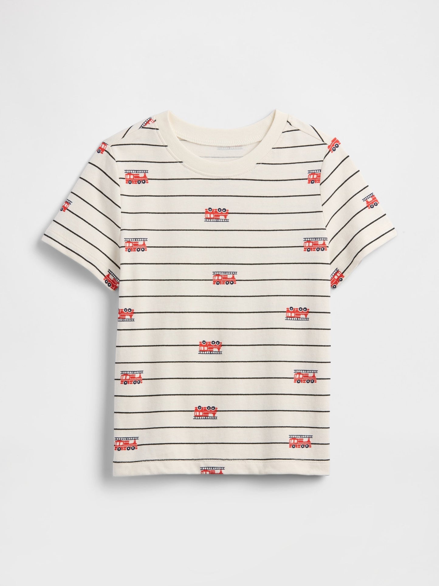 Kırık Beyaz Baskılı Bisiklet Yaka T-shirt