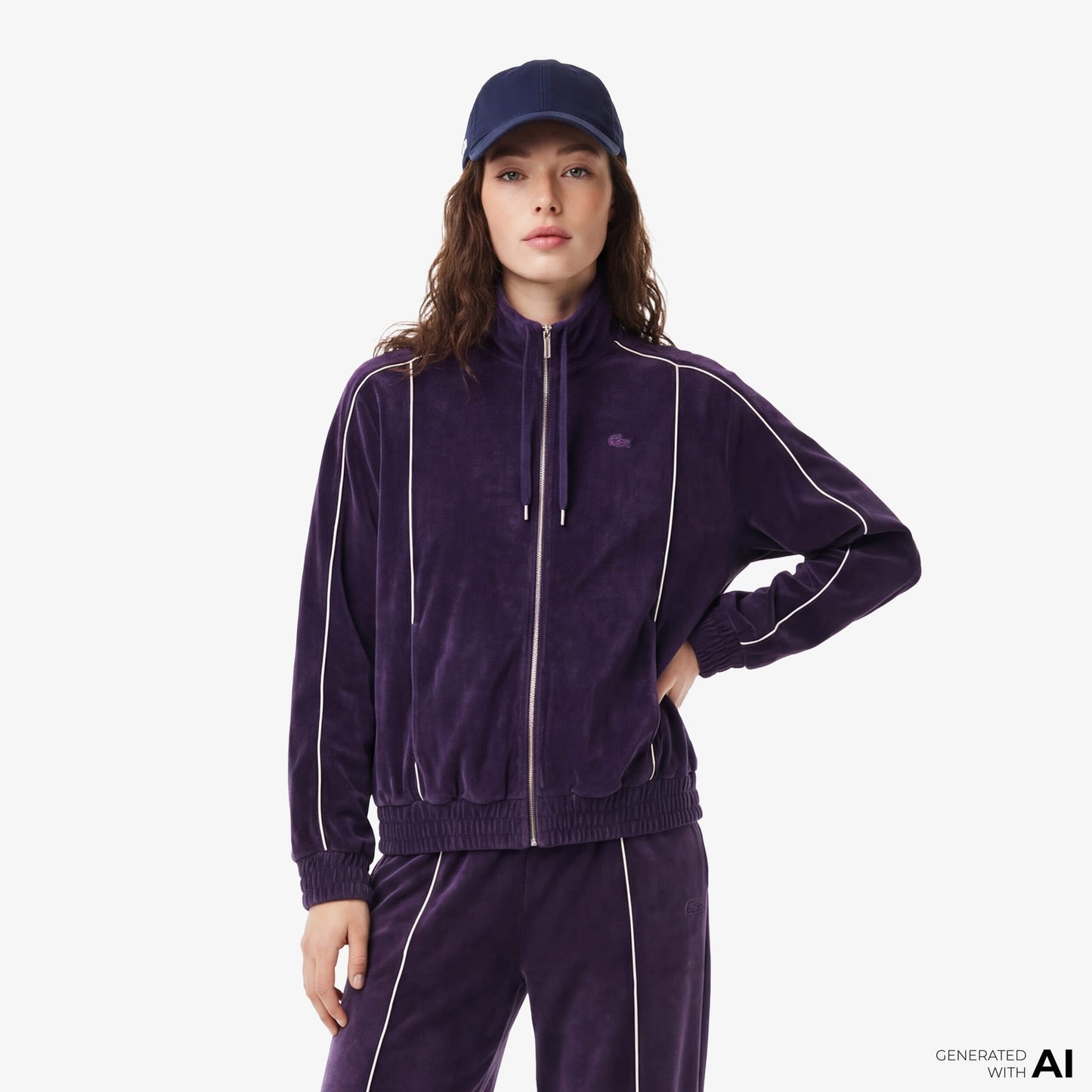 Lacoste Kadın Oversize Fit Fermuarlı Mor Sweatshirt