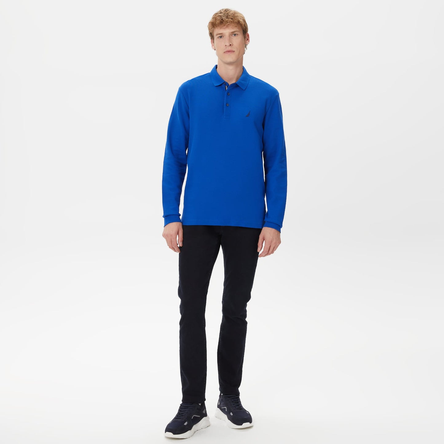 Nautica Erkek Mavi Classic Fit Uzun Kollu Polo Yaka T-shirt