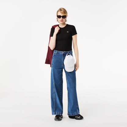 Lacoste Kadın Slim Fit Bisiklet Yaka Siyah T-shirt