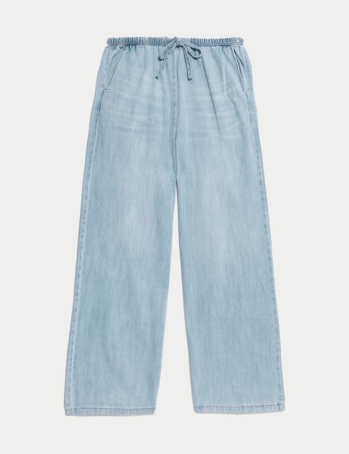 Denim Büzgülü Wide Leg Pantolon