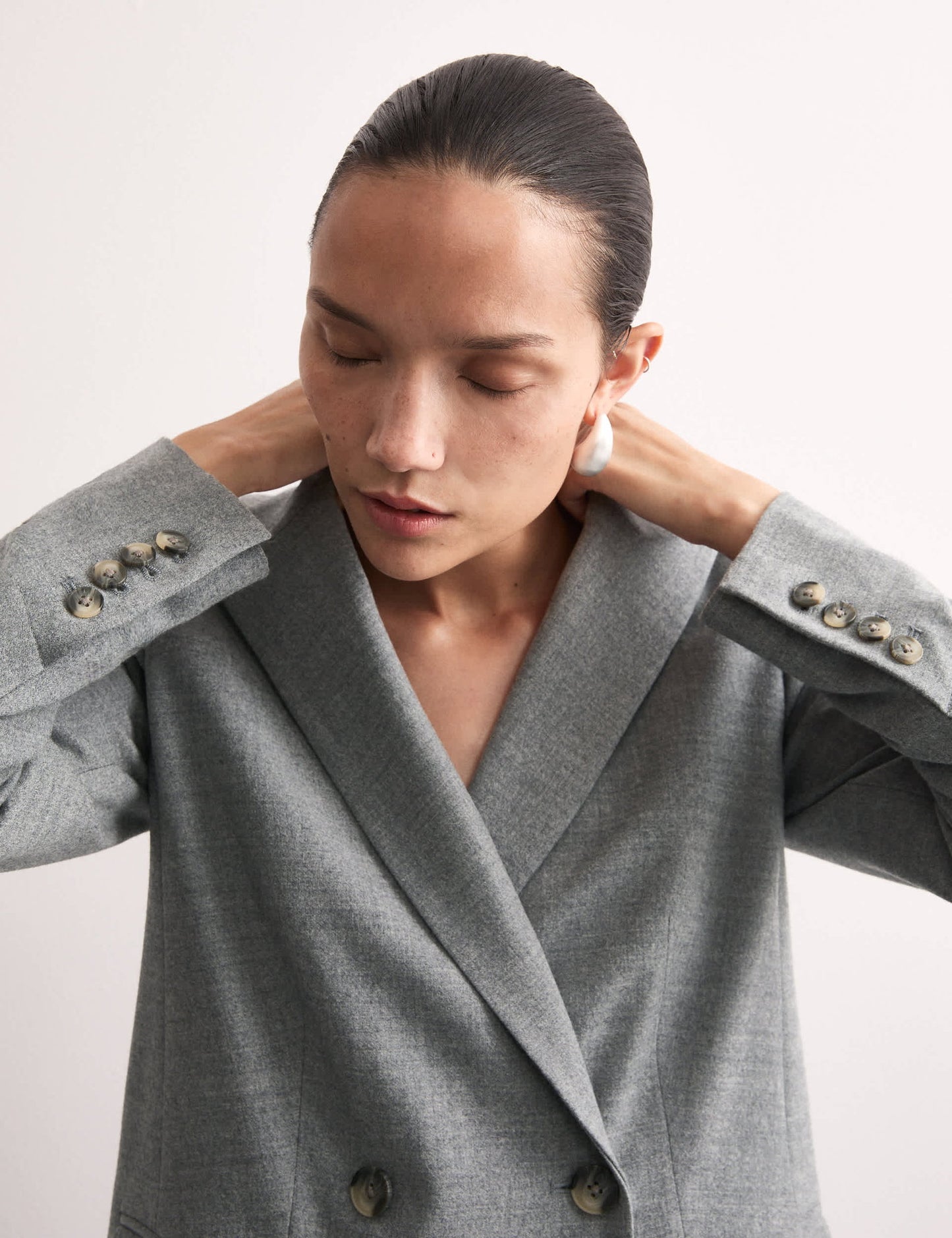 Yün Karışımlı Rahat Kruvaze Blazer Ceket
