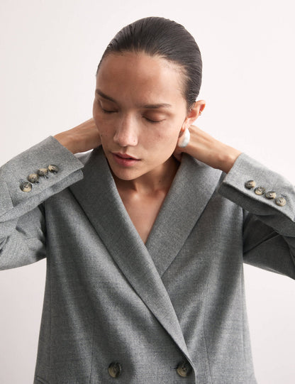 Yün Karışımlı Rahat Kruvaze Blazer Ceket