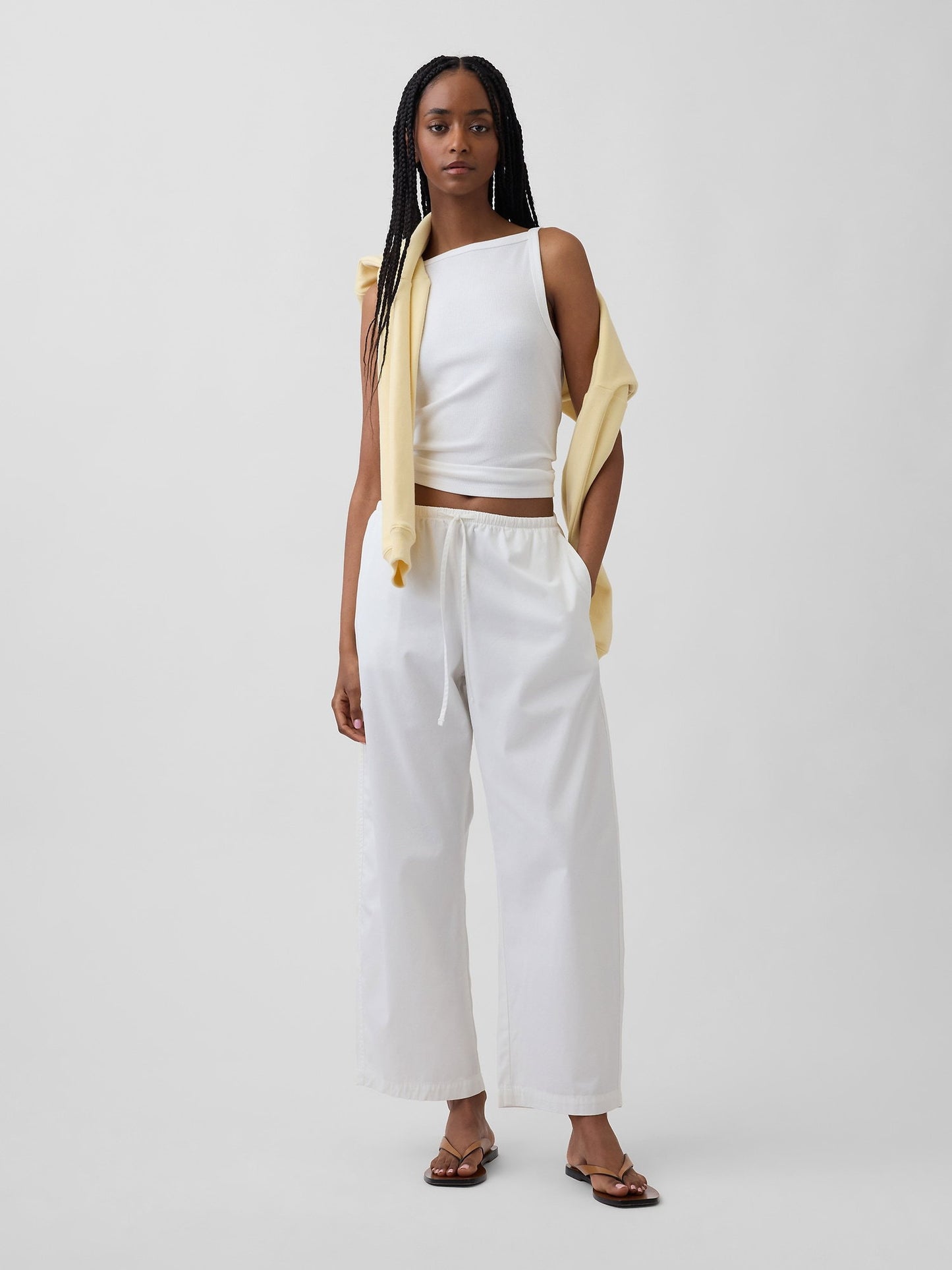 Beyaz Poplin Easy Barrel Pantolon