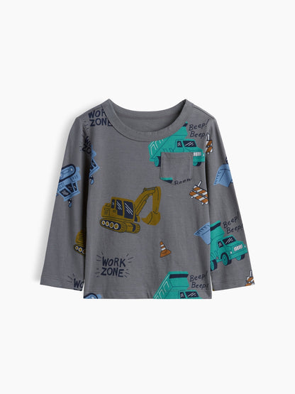 Gri Mix & Match Baskılı Cep T-shirt