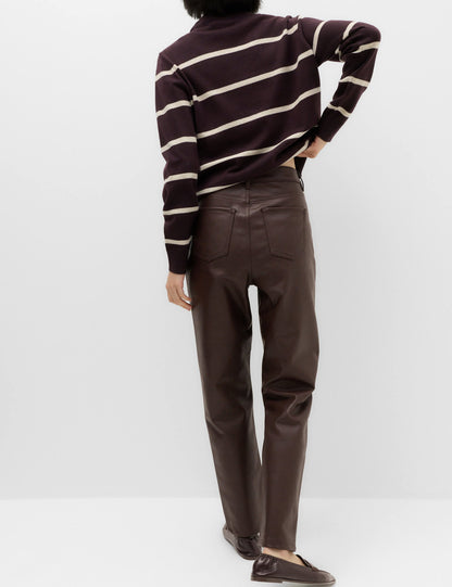 Suni Deri Straight Leg Pantolon