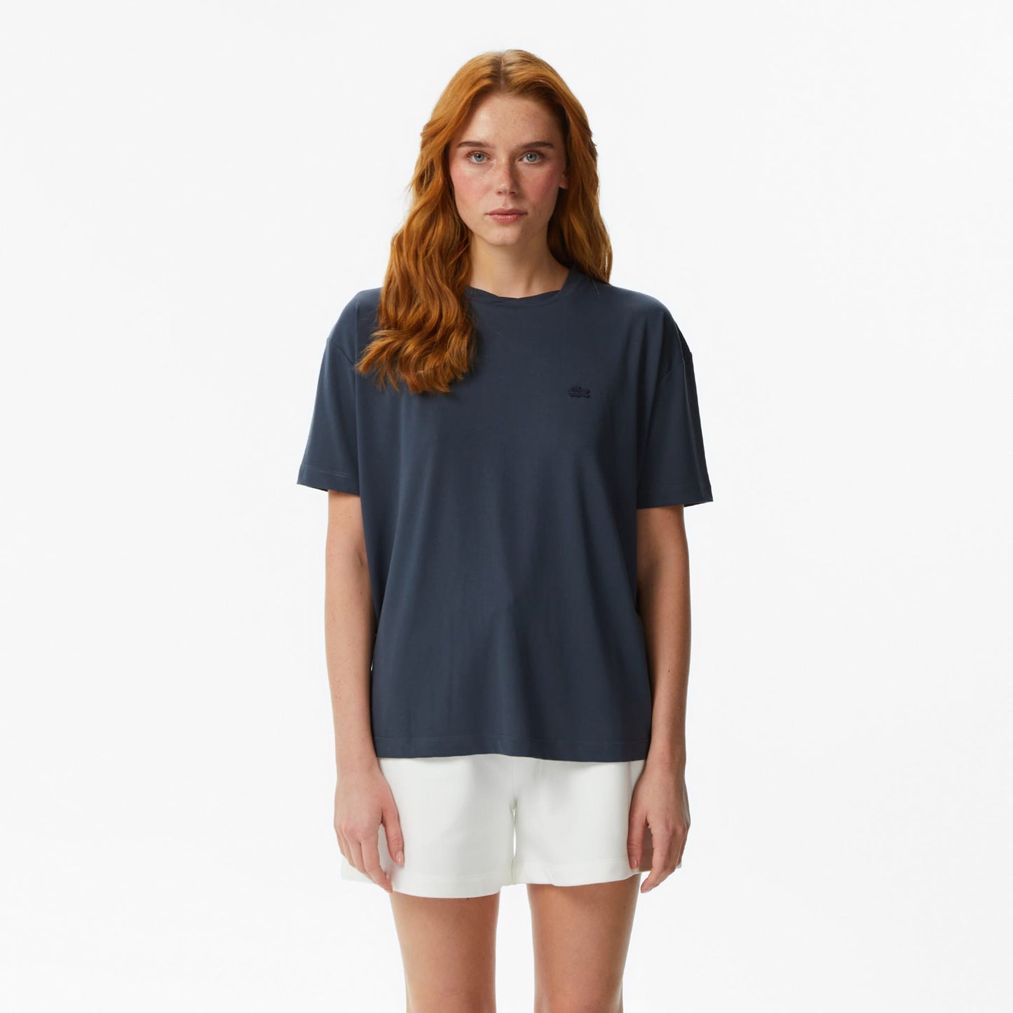 Lacoste Kadın Relaxed Fit Bisiklet Yaka Koyu Gri T-shirt