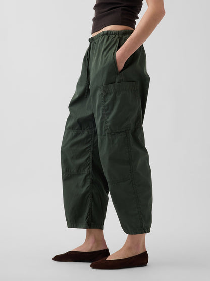 Haki Mid Rise Twill Easy Barrel Utility Pantolon