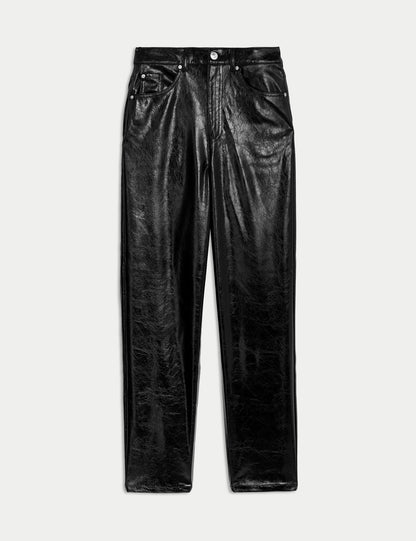 Deri Görünümlü Straight Leg Grazer Pantolon