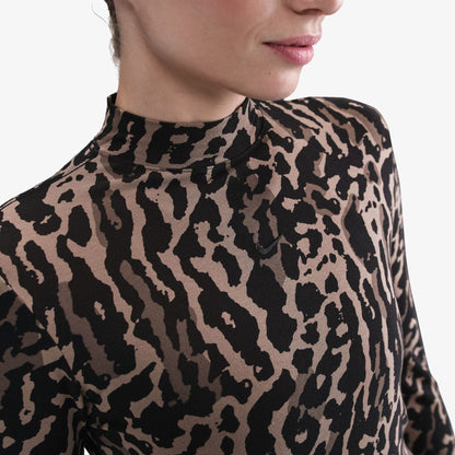 Nike Sportswear Chill Knit Leopar Desenli Kadın Kahverengi Uzun Kollu T-shirt