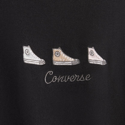 Converse High Tops Kadın Nakışlı Siyah T-shirt